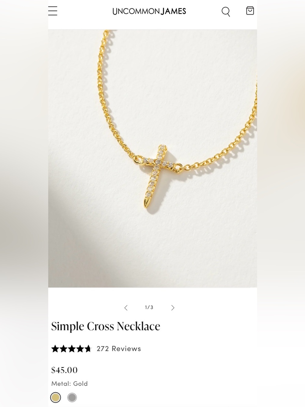 💥Uncommon James Pavé Gold Cross Necklace